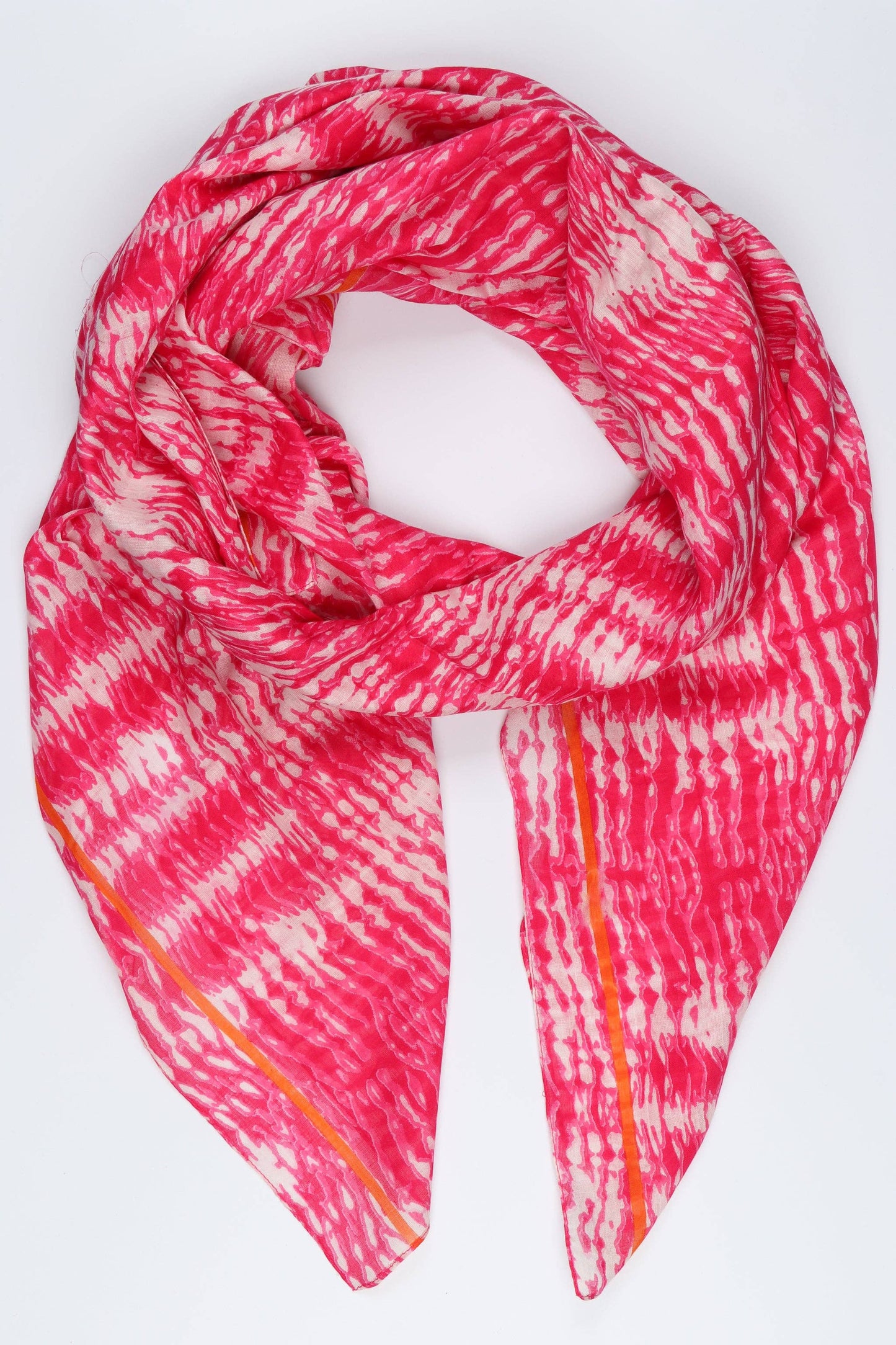 Neon Striped Edge Tie Dye Cotton Scarf in Hot Pink