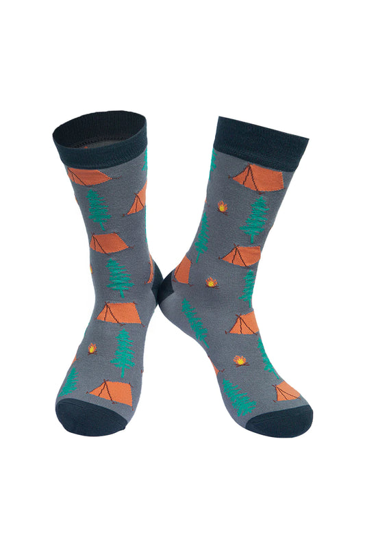 Grey camping inspired mens socks