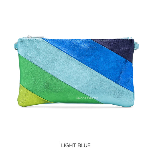 Metallic clutch bag in light blue