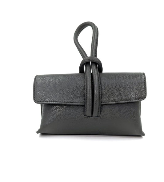 Leather clutch with pull through loop in grey