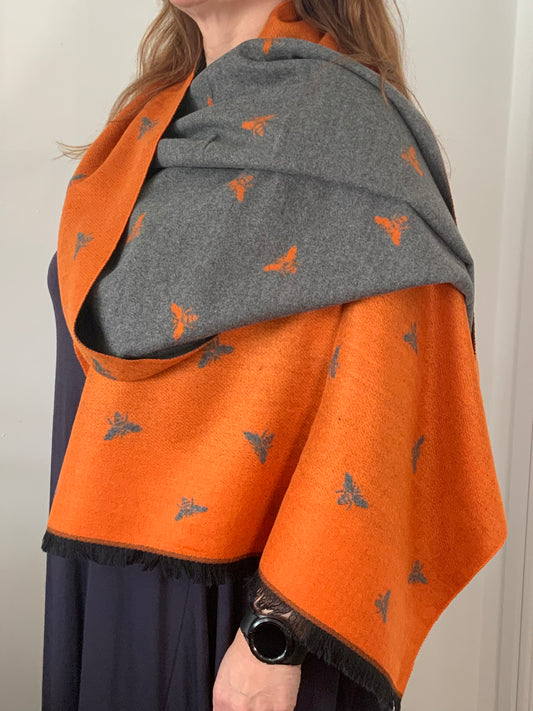 Orange and Grey Bee scarf