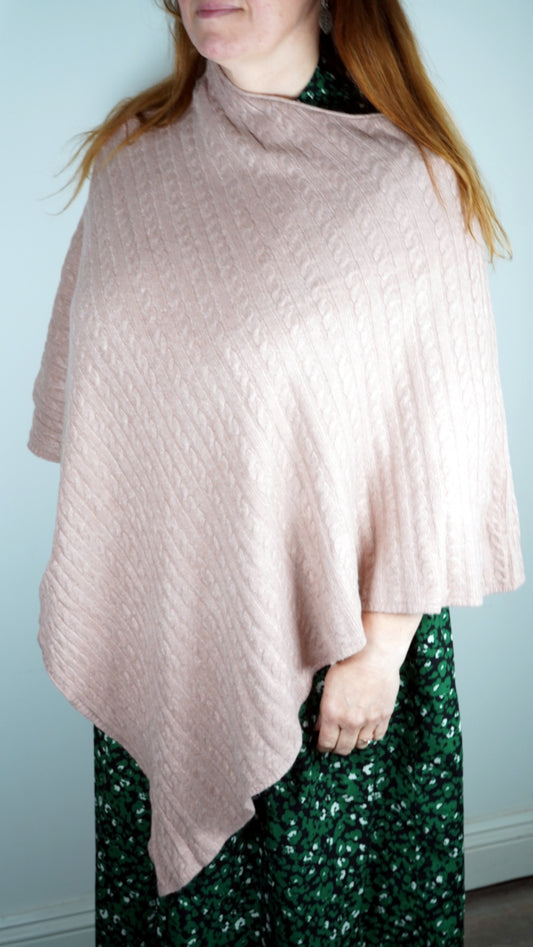 Dusky pink cable poncho