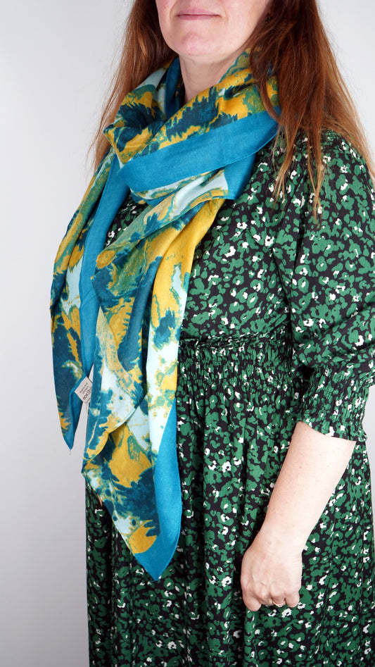 Eco Style Lara scarf Teal and yellow.