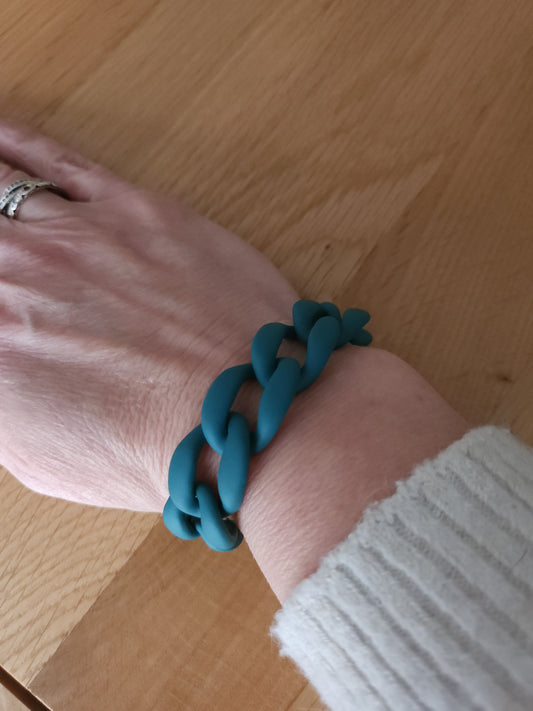 Resin link bracelet in teal.