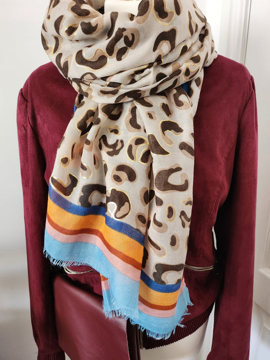 Leopard scarf with blue border