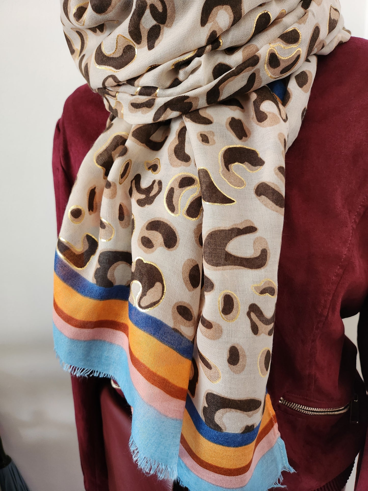 Leopard scarf with blue border