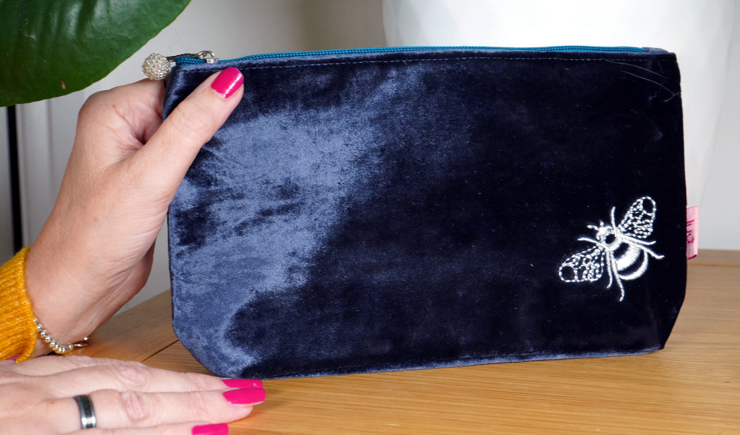 Lua Designs Velvet Bee Cosmetic Bag in Navy